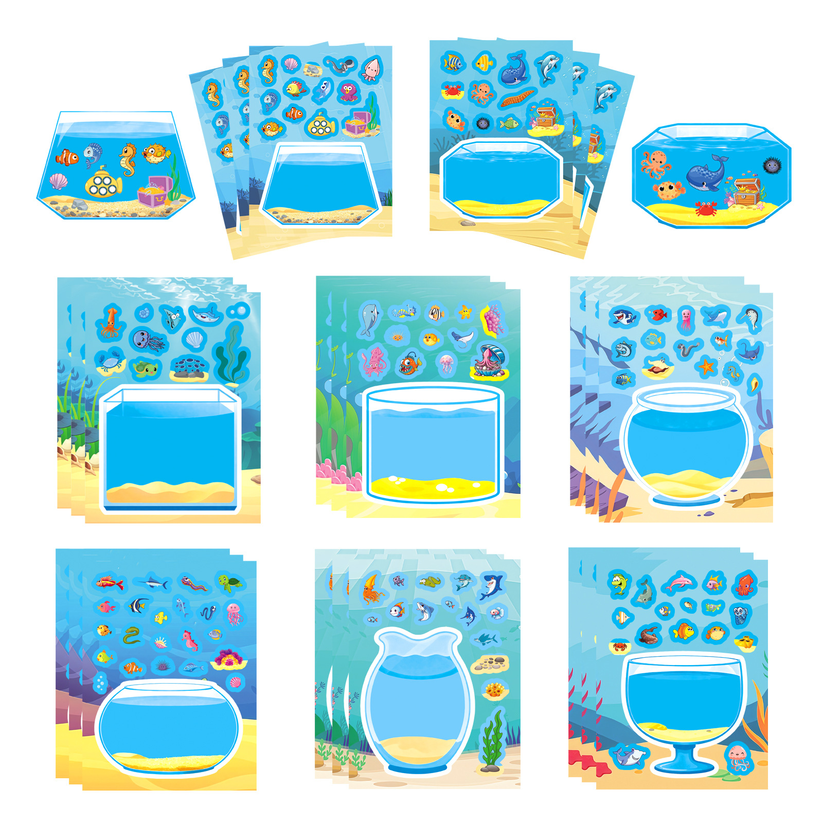 Aquarium Fish Lego - 8Sheets Funny Cartoon Lucky Fish Tank