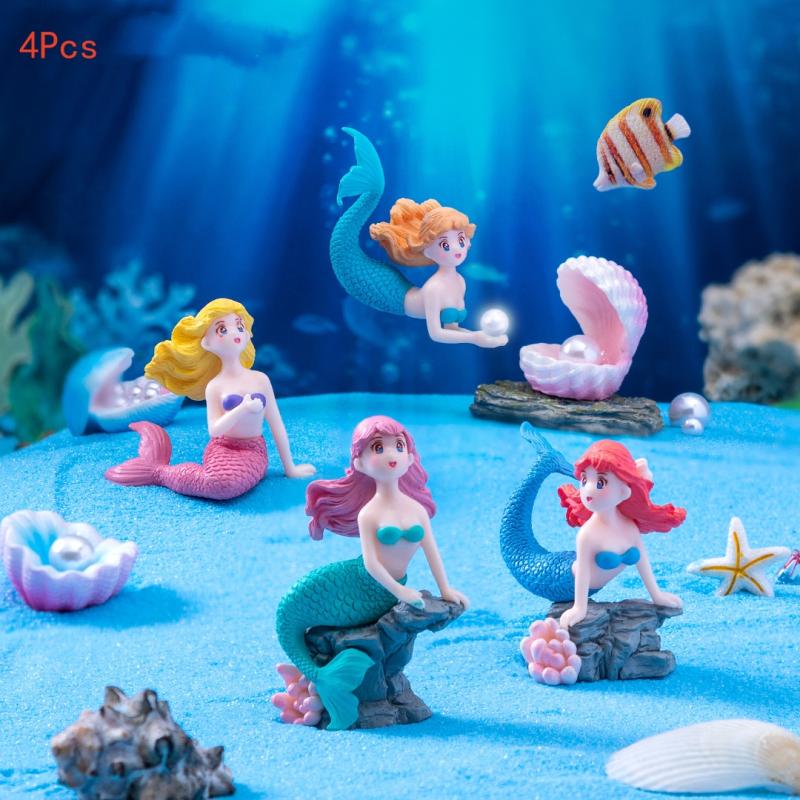 Aquarium Fish Gallery - 4Pcs Plastic Fish Tank Little Mermaid