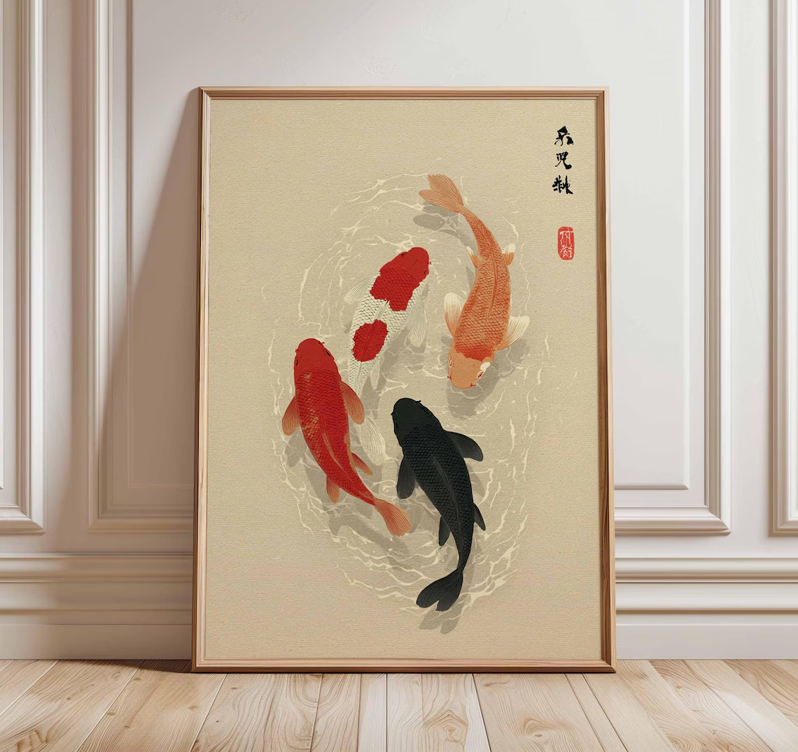 Japanese Koi Fish Poster, Mini - Aquarium Fish Koi avaliação e preço